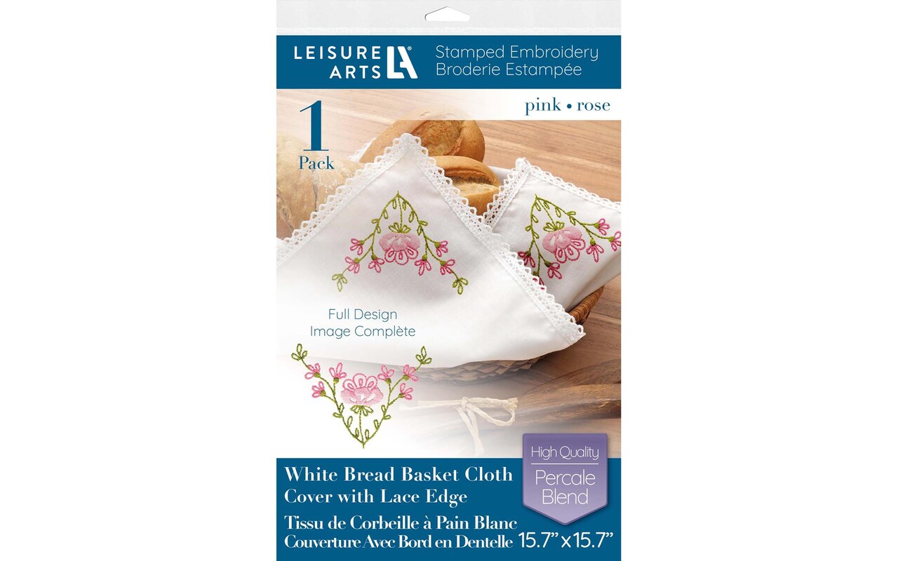 Leisure Arts Bread & Basket Cloth 15.7x15.7 Pink, Stamp Embroidery Cloth,  Bread Cloth, Tea Towels for Bread, Bread Towel, Bread Cloth Cover, Pastry  Cloth